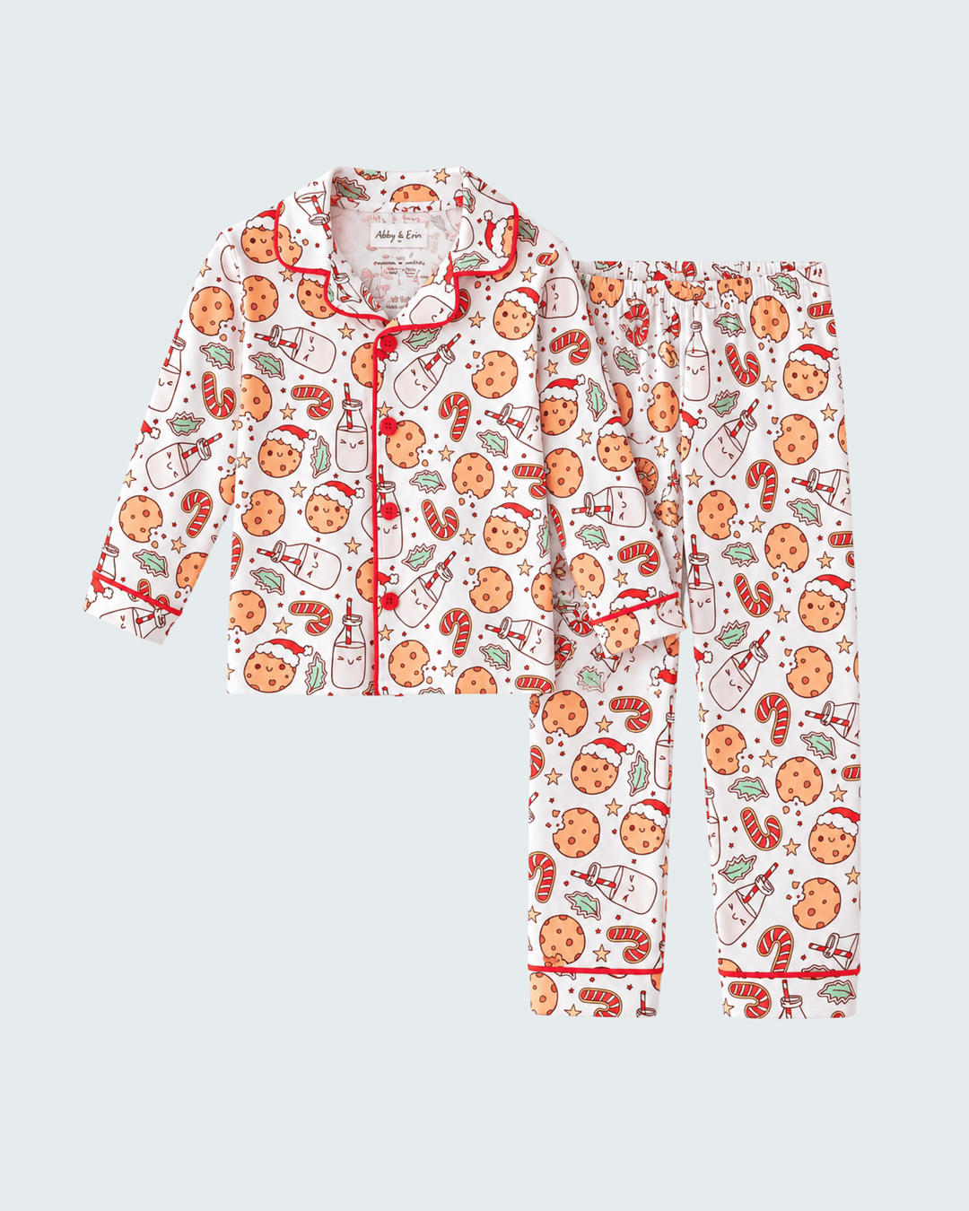 Bamboo Christmas pajama set, long-sleeve button top and pants with cookie print