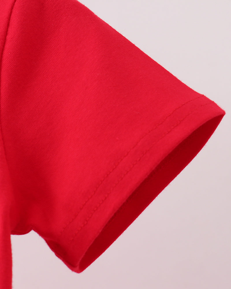 Red polo shirt sleeve with stitched hem and short cuff