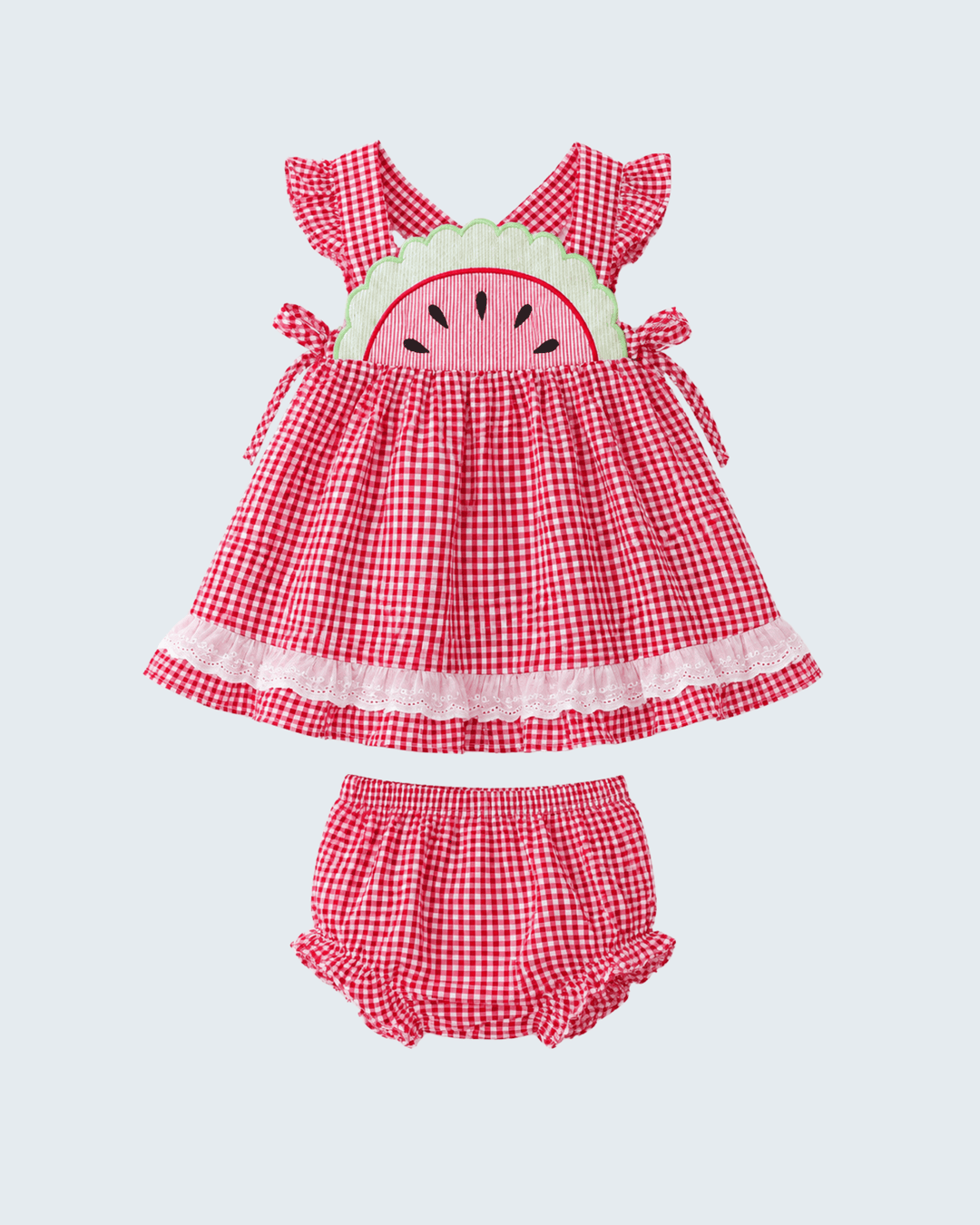 Red Watermelon Ruffle Gingham Bloomer Set