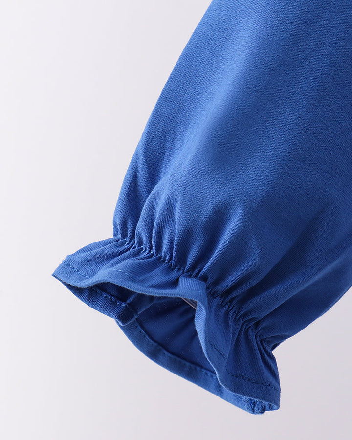 Royal blue gathered long-sleeve top with elastic cuff