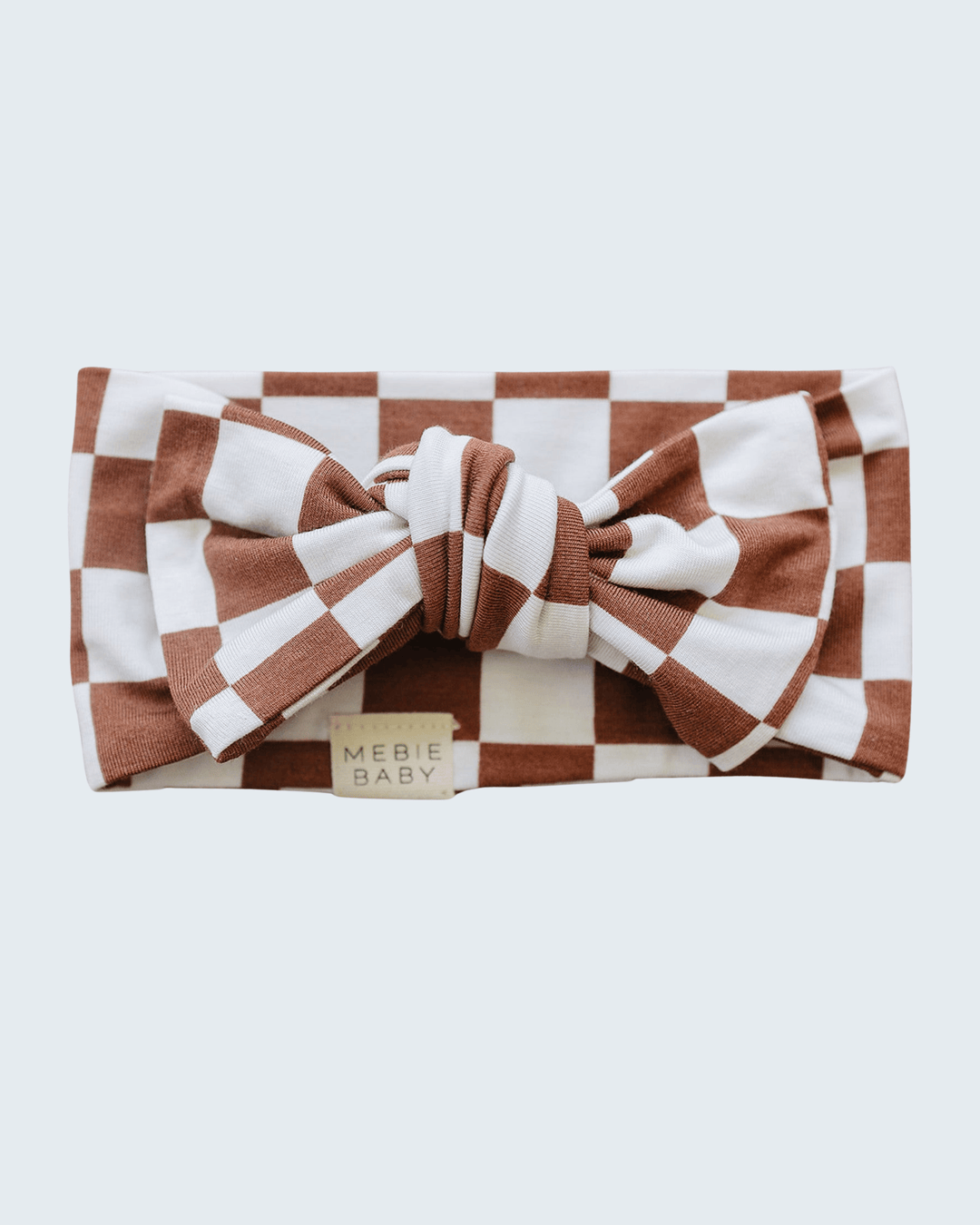 Rust and white checkered bamboo head wrap with knotted bow