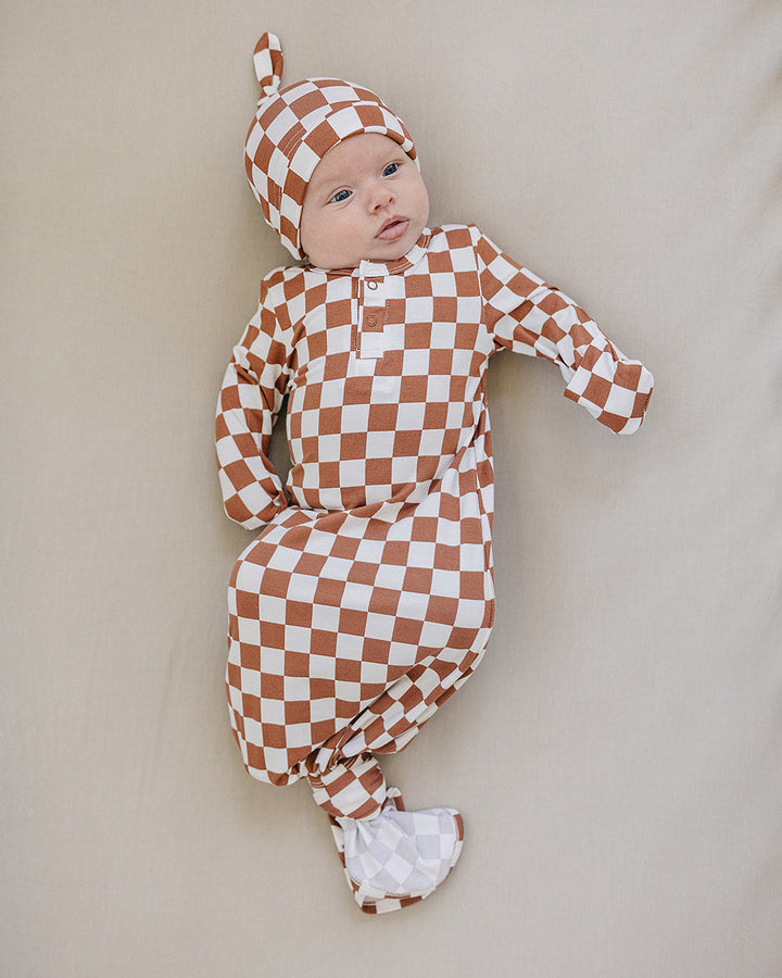 Rust Checkered Bamboo Knot Gown