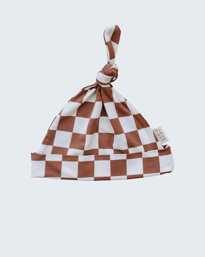 Rust checkered knot hat