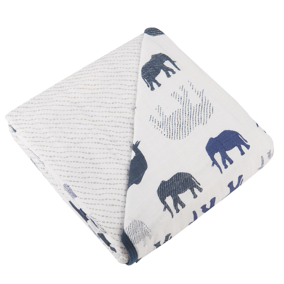 Blue Elephant Muslin Newcastle Blanket