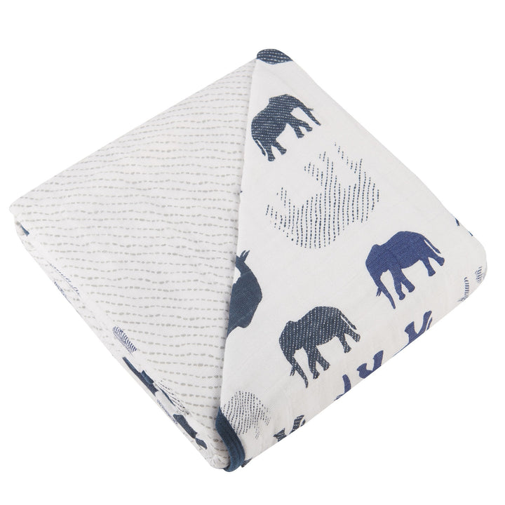 Blue Elephant Muslin Newcastle Blanket