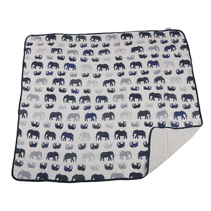 Blue Elephant Muslin Newcastle Blanket