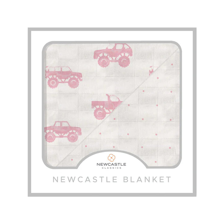Pink Monster Trucks &amp; Pink Polka Dot Bamboo Newcastle Blanket