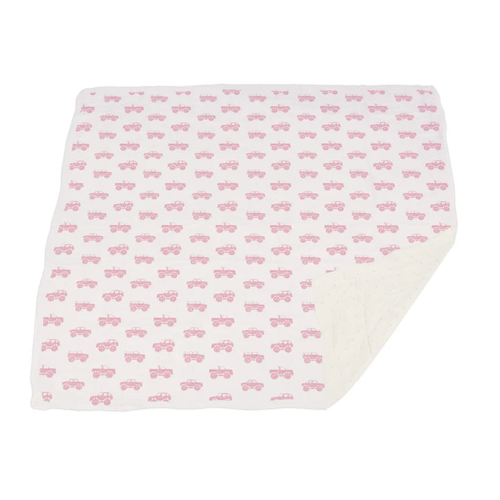 Pink Monster Trucks &amp; Pink Polka Dot Bamboo Newcastle Blanket