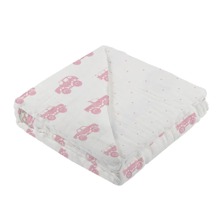 Pink Monster Trucks &amp; Pink Polka Dot Bamboo Newcastle Blanket