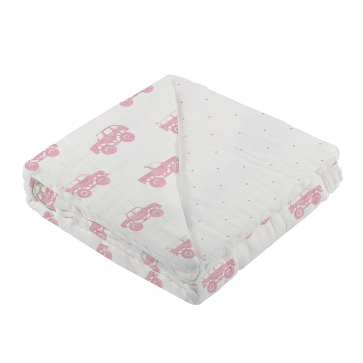 Pink Monster Trucks &amp; Pink Polka Dot Bamboo Newcastle Blanket