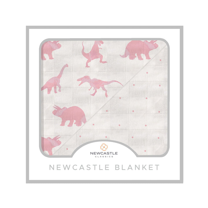 Pink Dinosaurs &amp; Pink Polka Dot Bamboo Newcastle Blanket