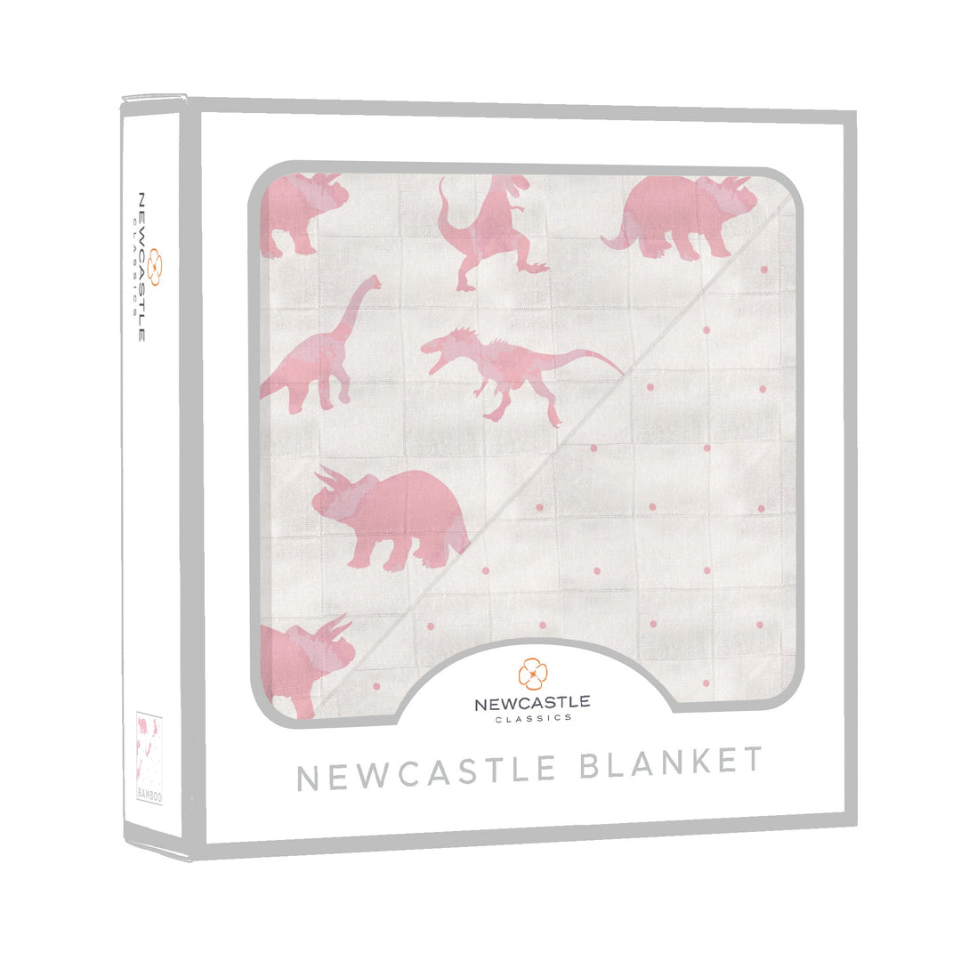 Pink Dinosaurs &amp; Pink Polka Dot Bamboo Newcastle Blanket