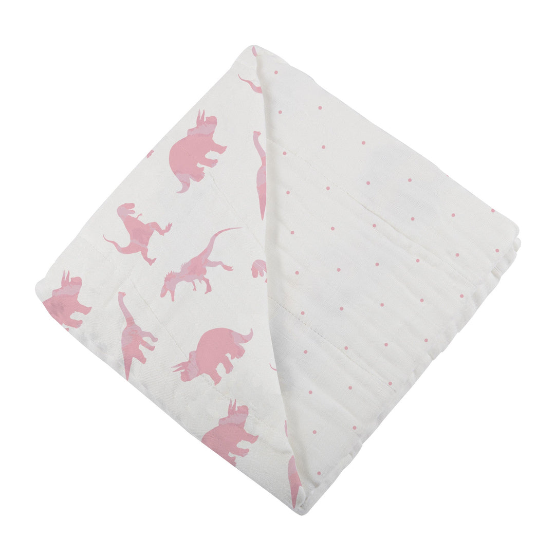 Pink Dinosaurs &amp; Pink Polka Dot Bamboo Newcastle Blanket