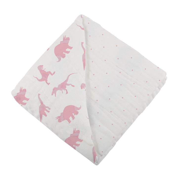 Pink Dinosaurs &amp; Pink Polka Dot Bamboo Newcastle Blanket