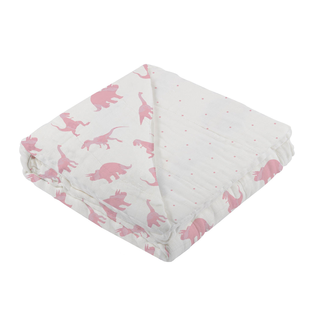 Pink Dinosaurs &amp; Pink Polka Dot Bamboo Newcastle Blanket