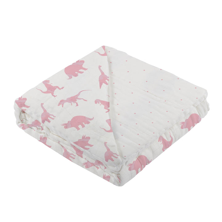 Pink Dinosaurs &amp; Pink Polka Dot Bamboo Newcastle Blanket