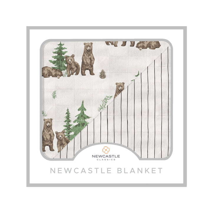 Bear &amp; Pencil Stripe Bamboo Blanket