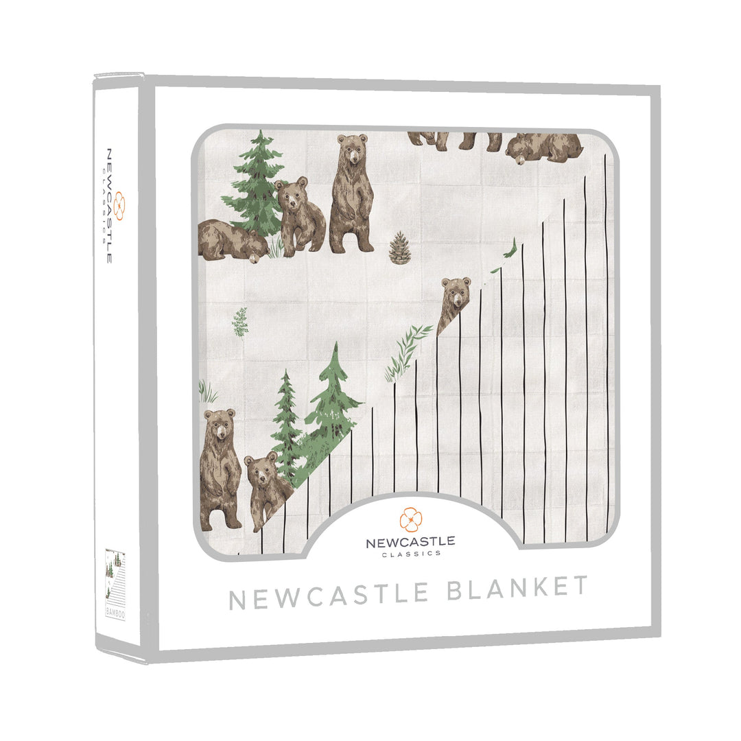 Bear &amp; Pencil Stripe Bamboo Blanket