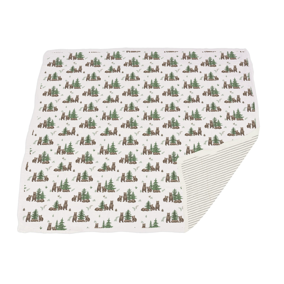 Bear &amp; Pencil Stripe Bamboo Blanket