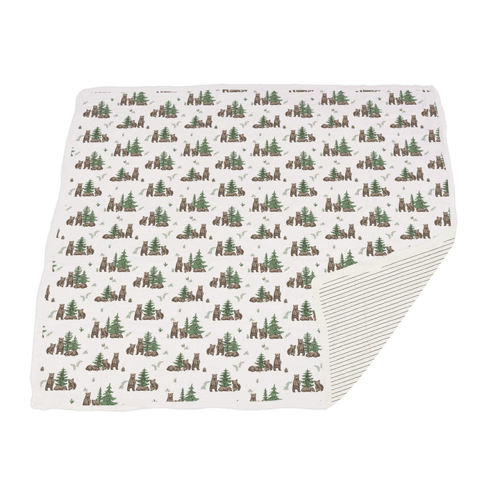 Bear &amp; Pencil Stripe Bamboo Blanket