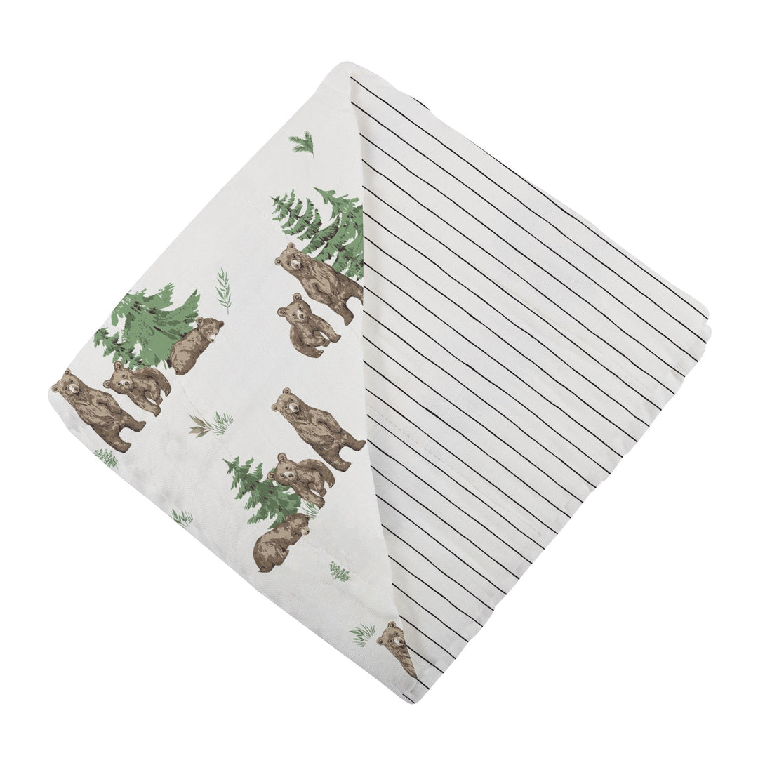 Bear &amp; Pencil Stripe Bamboo Blanket