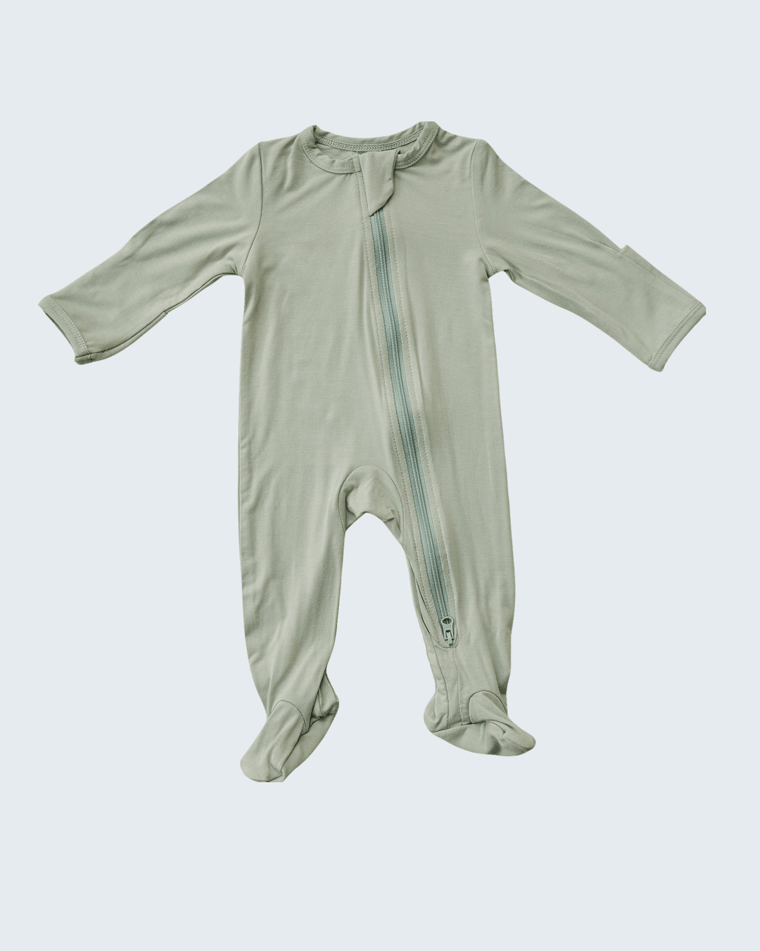 Sage footed zipper bamboo romper