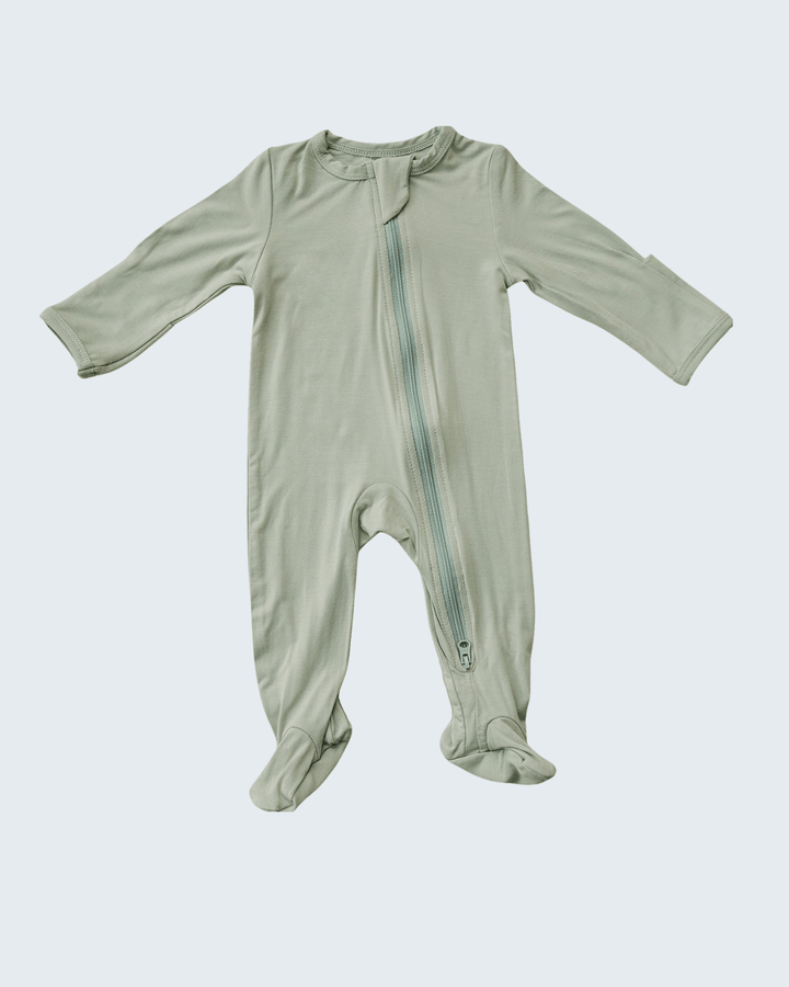 Sage footed zipper bamboo romper