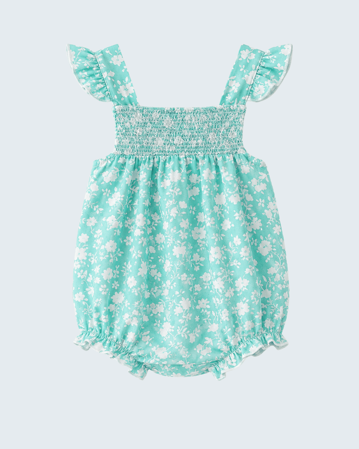 Sage Floral Smocked Bubble