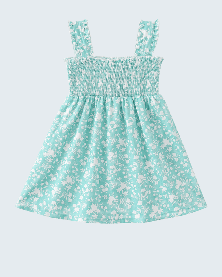 Mint green floral dress on a light gray background