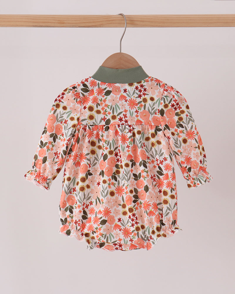 Floral bubble dress with long sleeves and pink flower print