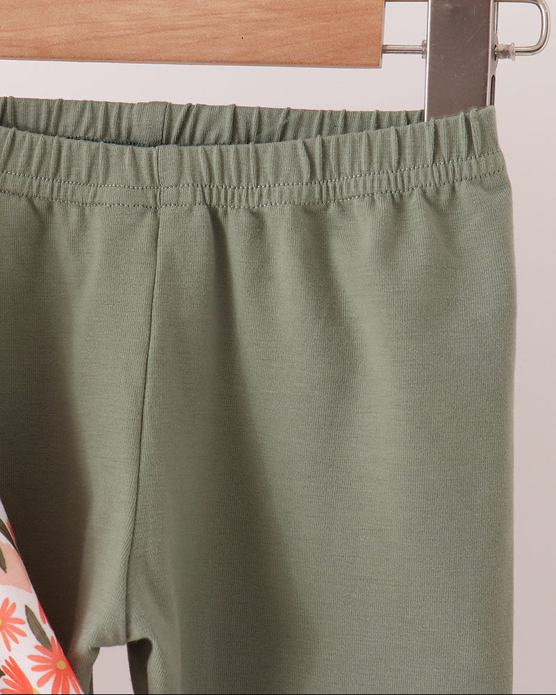Olive green elastic-waist pants, straight leg