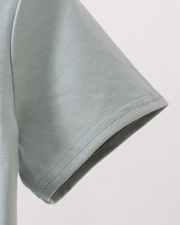 Sage green short-sleeve T-shirt with stitched sleeve hem