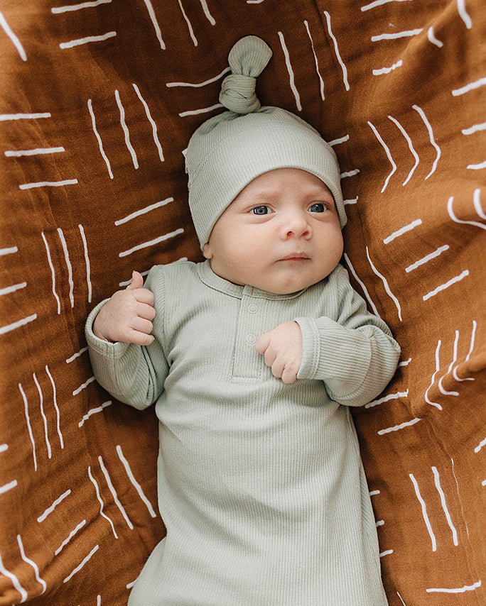 Sage Organic Ribbed Newborn Knot Hat