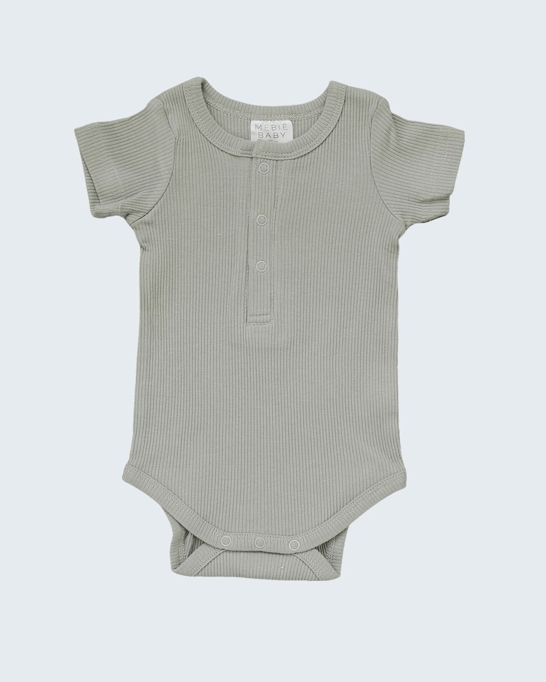 Sage Organic Cotton Ribbed Snap Bodysuit on light grey background