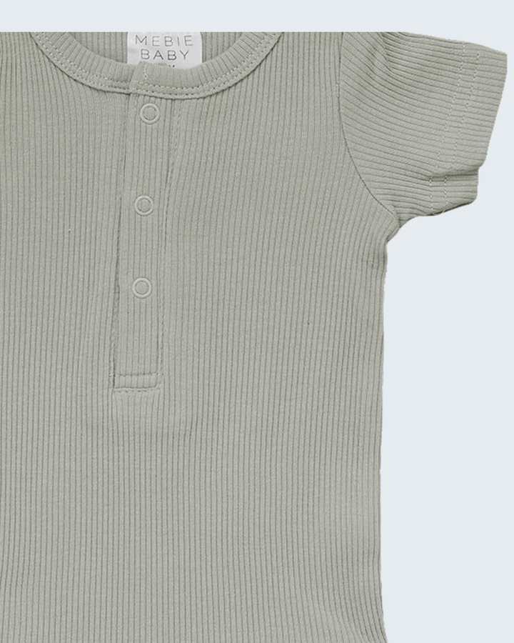 Sage Organic Cotton Ribbed Snap Bodysuit with short sleeves