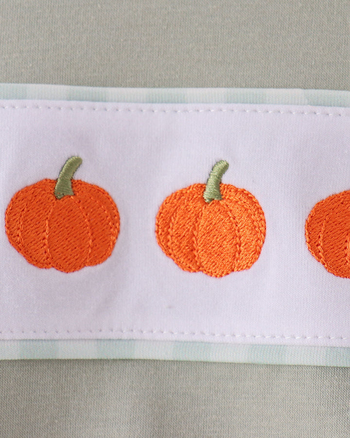 Sage Pumpkin Embroidered Gingham Bubble
