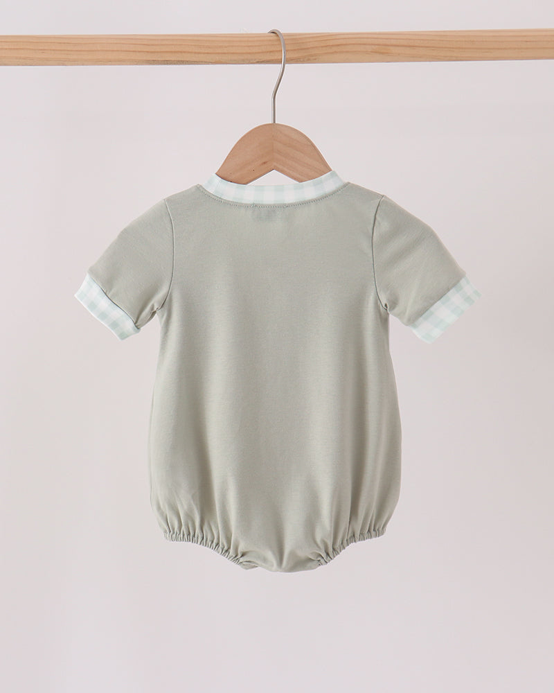 Sage Pumpkin Embroidered Gingham Bubble