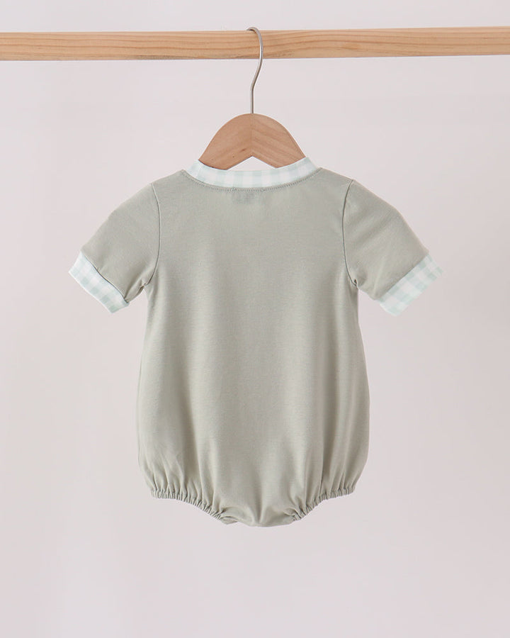 Sage Pumpkin Embroidered Gingham Bubble