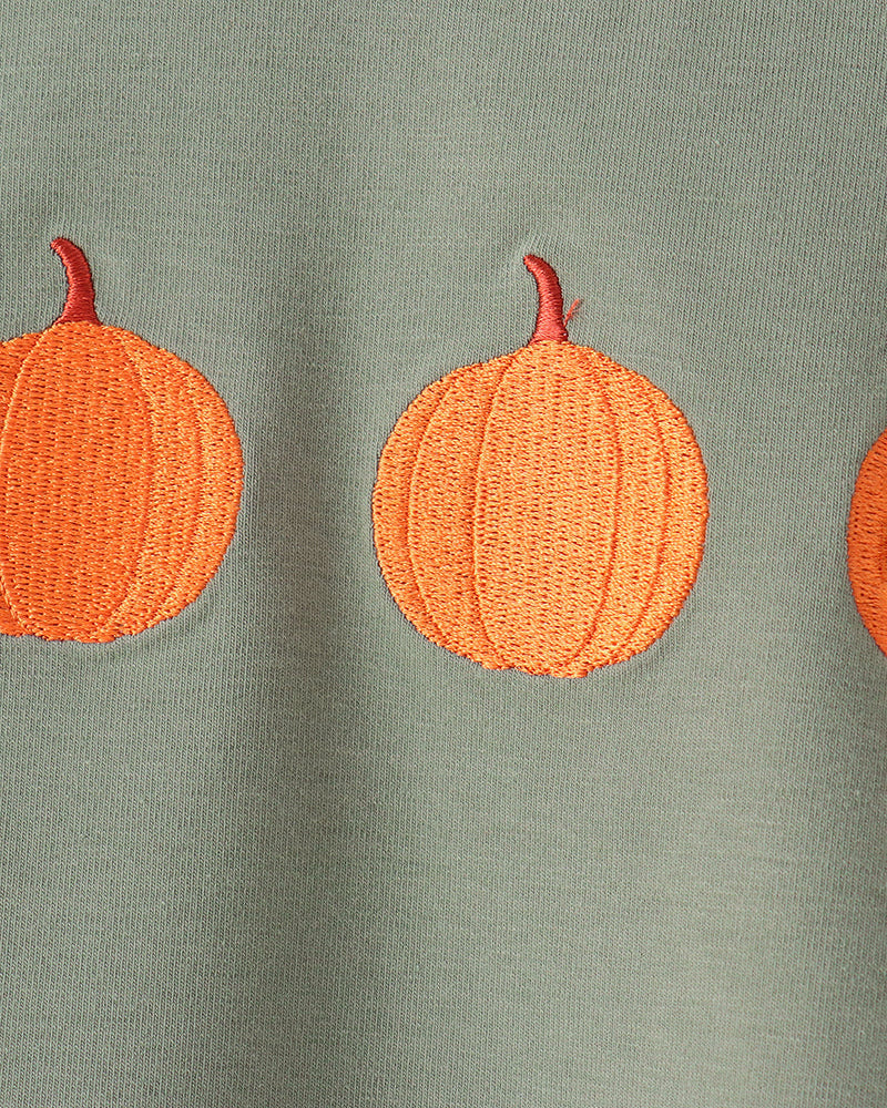 Sage Pumpkin Embroidered Gingham Shorts Set