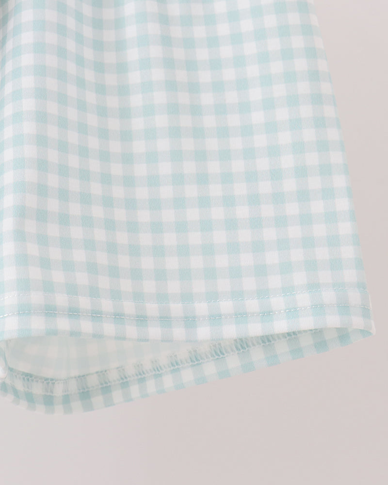 Sage Pumpkin Embroidered Gingham Shorts Set