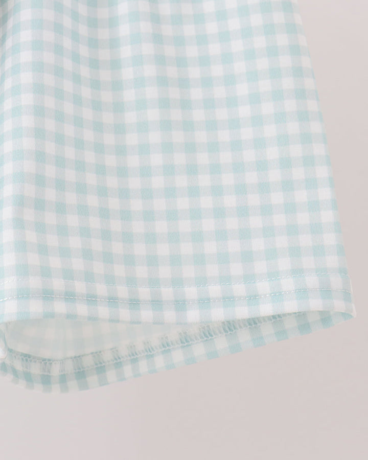 Sage Pumpkin Embroidered Gingham Shorts Set