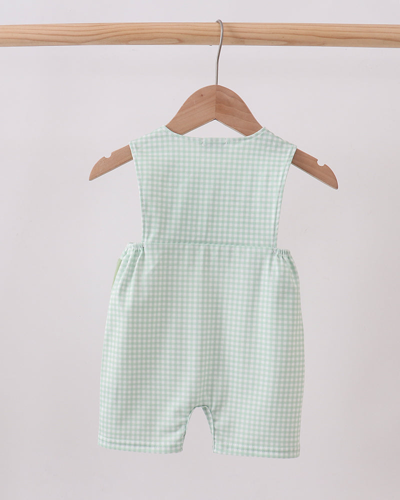 Sage green gingham jon jon with back yoke and wide short legs