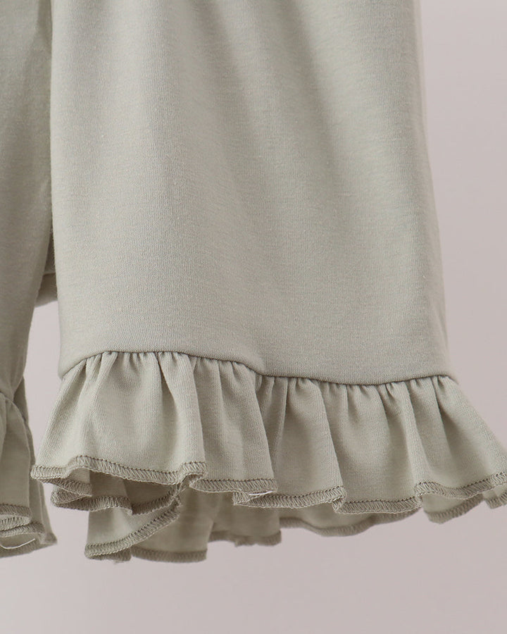 Sage Pumpkin Embroidered Ruffle Shorts Set
