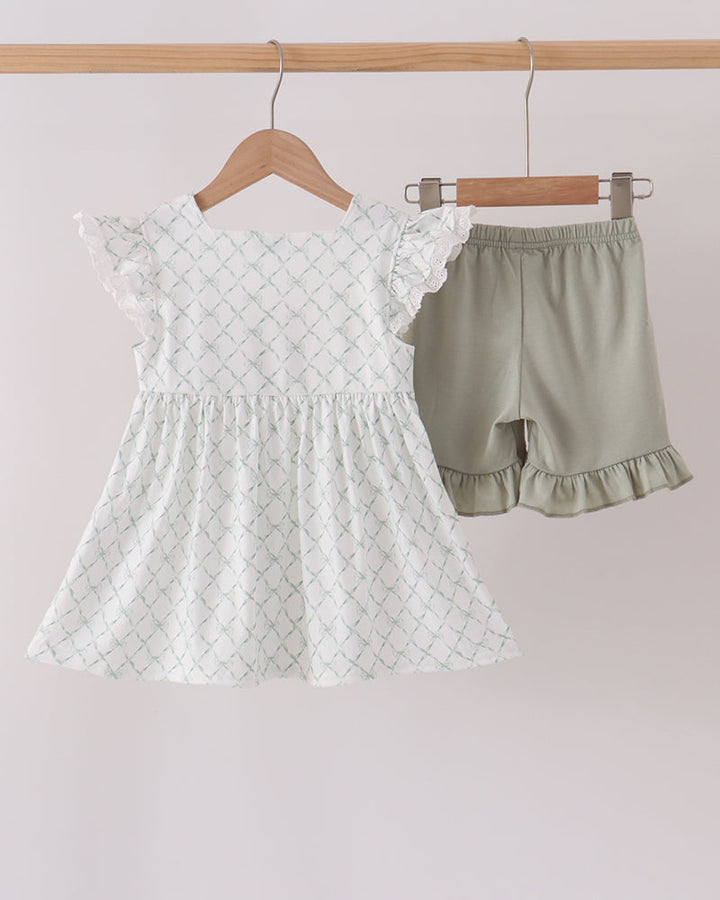 Sage Pumpkin Embroidered Ruffle Shorts Set