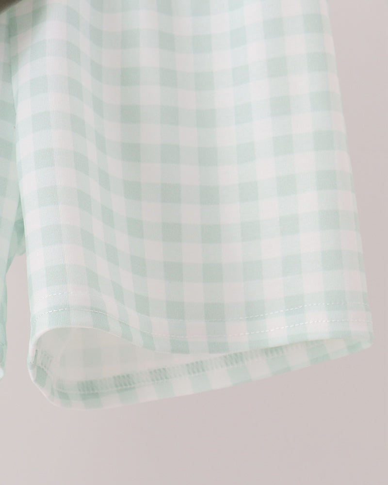 Sage Pumpkin Embroidery Gingham Shorts Set
