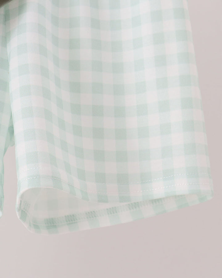 Sage Pumpkin Embroidery Gingham Shorts Set