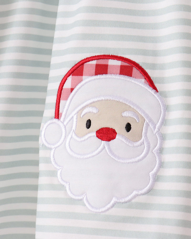 Sage ruffle pants set with Santa appliqué and mint stripes