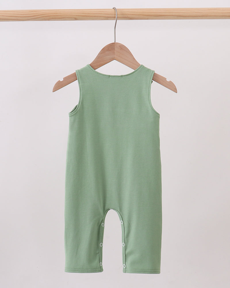 Sage green jon jon with sleeveless back and snap button placket at legs