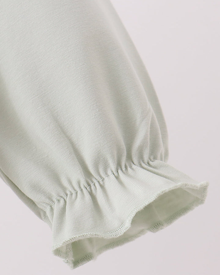 Sage green gathered long sleeves with elastic cuff