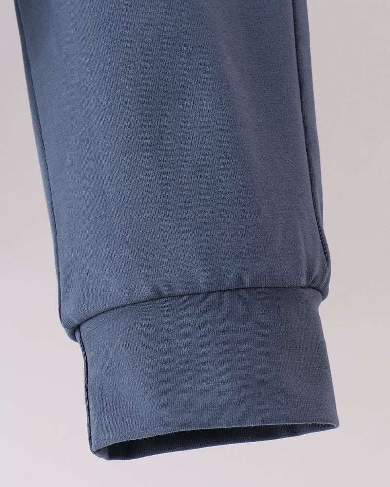 Dark navy jogger pant hem with elastic cuff